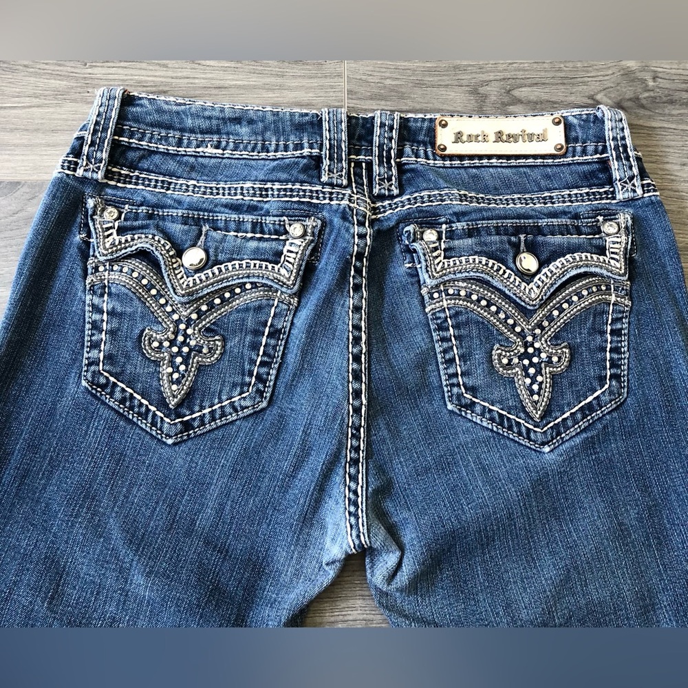 Rock Revival Darcy Blue Boot Cut Jeans with Decorative Stitching